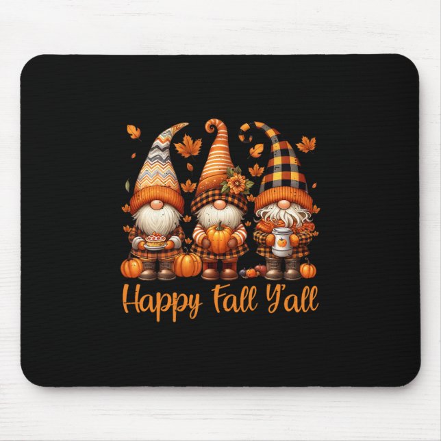 Tapis De Souris Happy Fall Y'all Gnome Pumpkin Autumn Thanksgiving (Devant)