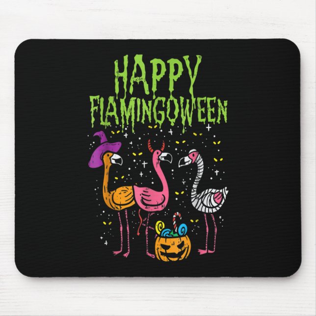 Tapis De Souris Happy Flamingoween Flamants roses effrayants Drôle (Devant)