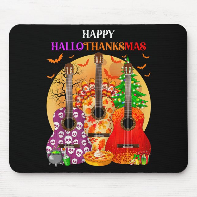 Tapis De Souris Happy Hallothanksmas Guitar Halloween Thanksgiving (Devant)