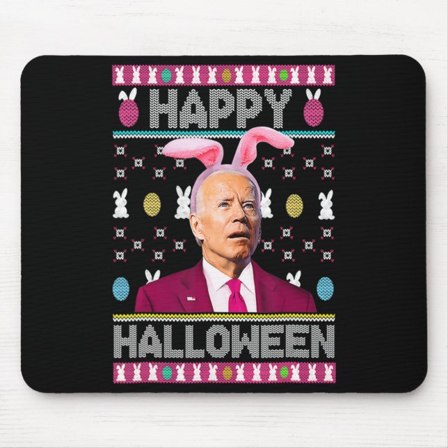Tapis De Souris Happy Halloween Fun Bunny Joe Biden Confus Easte (Devant)