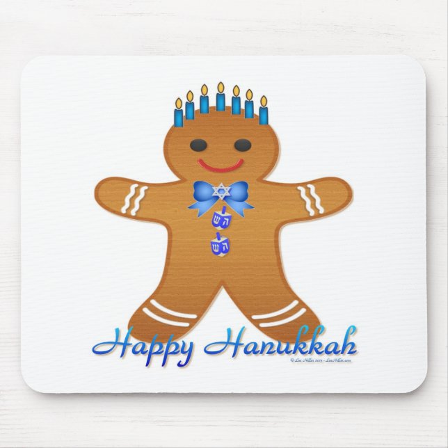 Tapis De Souris Happy Hanoukka Gingerbread Man Menorah (Devant)