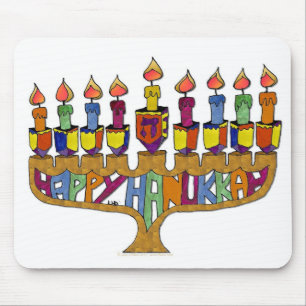 Tapis De Souris Happy Hanukkah Dreidels Menorah