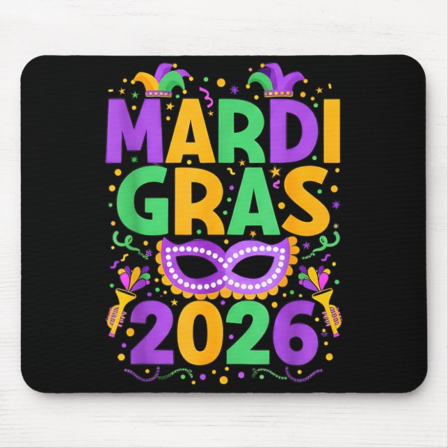 Tapis De Souris Happy Mardi Gras 2026 Costume New Orleans Matching (Devant)