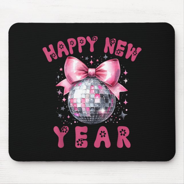 Tapis De Souris Happy New Year 2026 Coquette Nk Bow Disco Ball Wom (Devant)