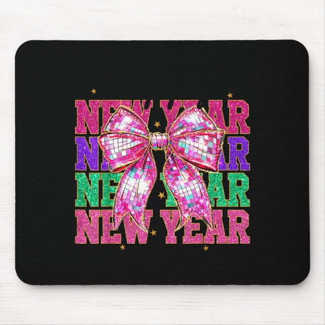 Tapis De Souris Happy New Year 2026 Nk Coquette Bow Disco Ball Cou (Devant)