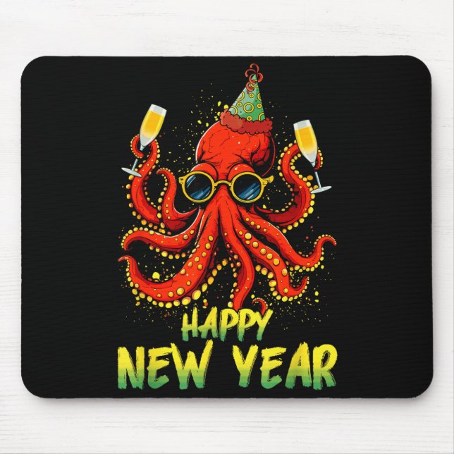 Tapis De Souris Happy New Year 2026 Octopus Drinking Champagne New (Devant)