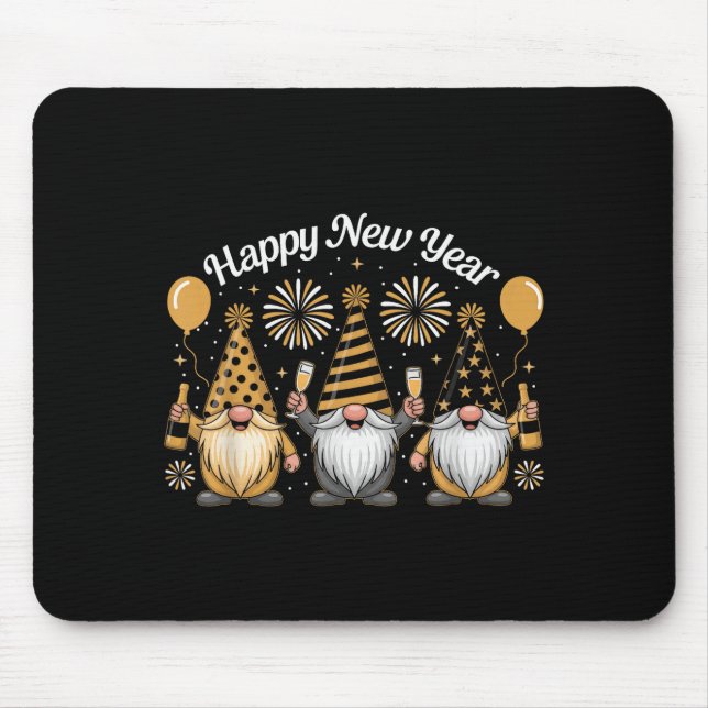 Tapis De Souris Happy New Year Gnome Confetti Fireworks New Year's (Devant)
