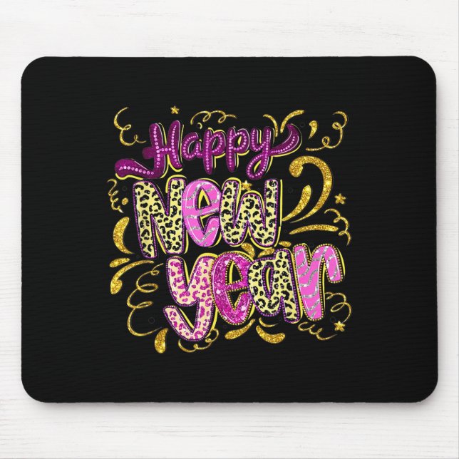 Tapis De Souris Happy New Year Hello 2026 Retro Leopard  (Devant)