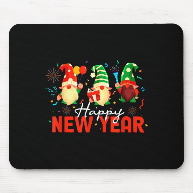 Tapis De Souris Happy New Year Three Gnomes Fireworks Confetti Nye (Devant)