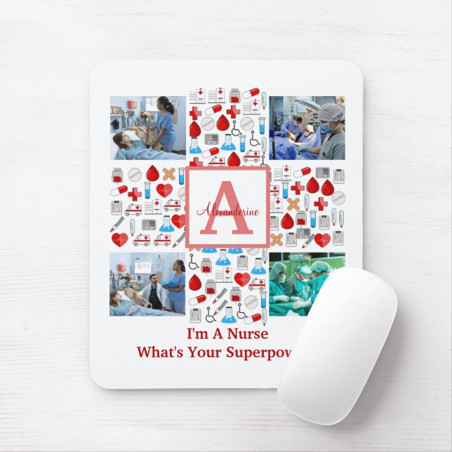 Tapis De Souris Happy Nurses Day 4 photo collage croix monogramme (Avec souris)