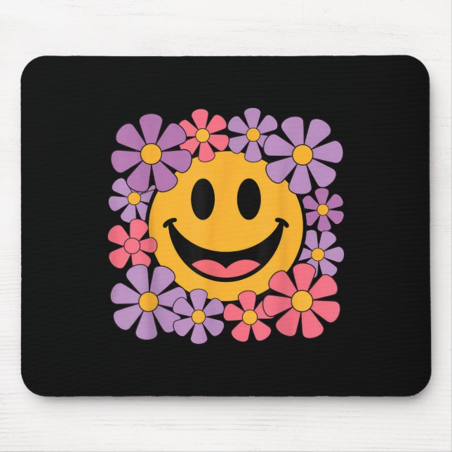 Tapis De Souris Happy Retro Daisy Smile Face Preppy Hommes esthéti (Devant)
