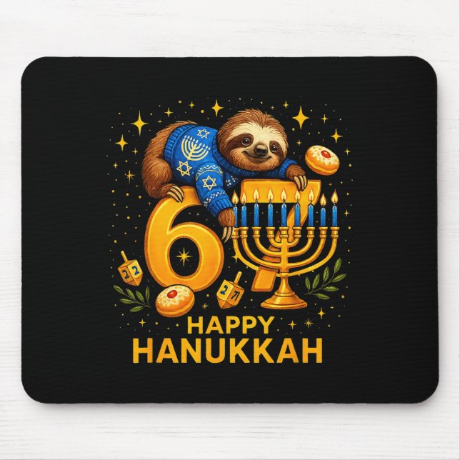 Tapis De Souris Happy Six Seven Hanukkah Funny Meme Menorah Sloth  (Devant)