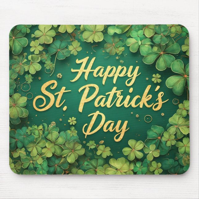 Tapis De Souris Happy St. Patrick’s Day Clover Design (Devant)