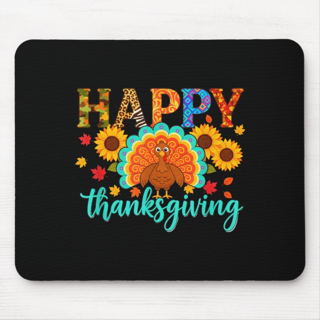 Tapis De Souris Happy Thanksgiving Turkey &amp; Sunflower, Thanksg (Devant)