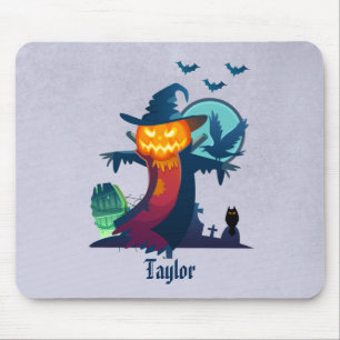 Tapis De Souris Haunted Halloween Citrouille Head Scarecrow Éffray