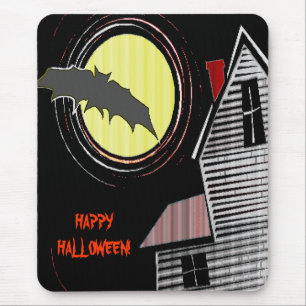 Tapis De Souris Haunted House Pleine lune et chauve-souris