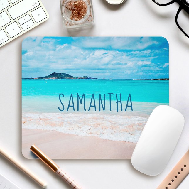 Tapis De Souris Hawaii Sandy Beach Blue Ocean Photo Nom personnali (Créateur téléchargé)
