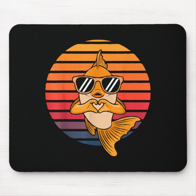 Tapis De Souris Heart Hands Funny Retro Goldfish Lover Sungles Mak (Devant)
