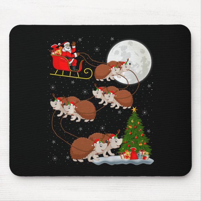 Tapis De Souris Hedgehog Santa Sleigh Flying Funny Magical Christm (Devant)