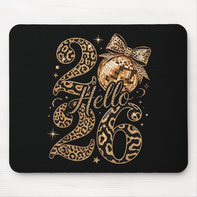 Tapis De Souris Hello 2026 Leopard Coquette Disco Ball Happy New Y (Devant)