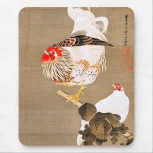Tapis De Souris Hen et coq avec Grapevine par Ito Jakuchu