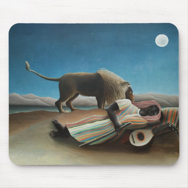 Tapis De Souris Henri Rousseau Dormir Gitan Lion Peinture (Devant)