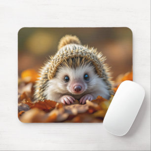 Tapis De Souris Hérisson d'automne avec Casquette nu