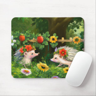 Tapis De Souris Hérisson Whimsical dans un jardin de campagne angl