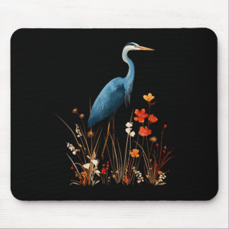 Tapis De Souris Héron bleu floral Fleur sauvage Observation des oi