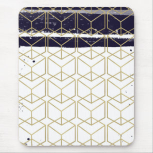 Tapis De Souris Hexagon Modern Marine Blue Gold Glam géométrique