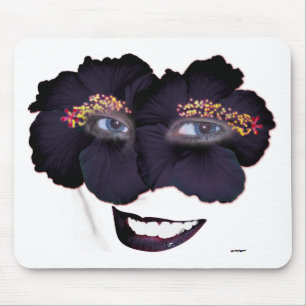 Tapis De Souris Hibiscus face avec sourire - noir/pourpre