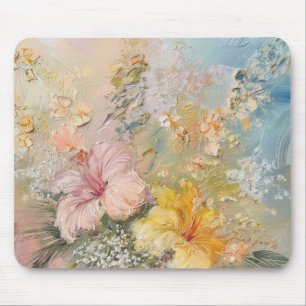 Tapis De Souris Hibiscus Tropical Fleurs Jaune Rose