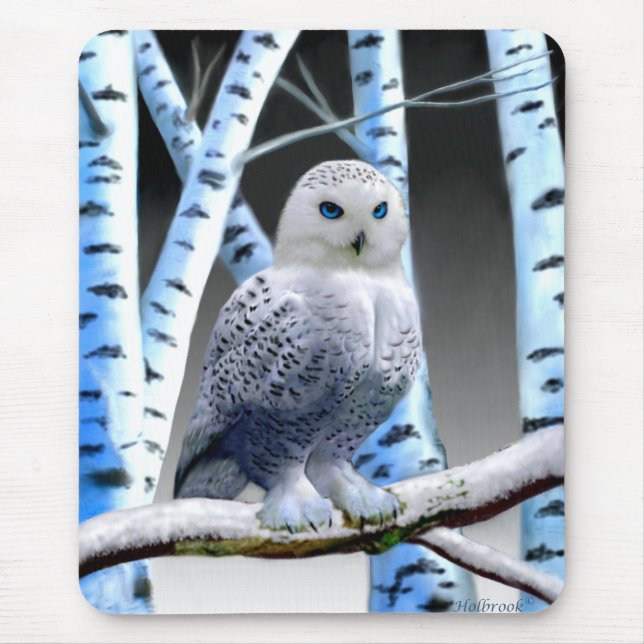TAPIS DE SOURIS HIBOU AUX YEUX BLEUS DE NEIGE (Devant)