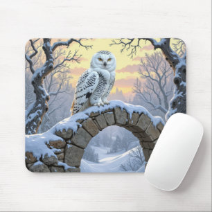 Tapis De Souris Hibou des neiges sur une arche de pierre