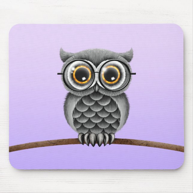 Tapis De Souris Hibou gris pelucheux mignon avec des verres, (Devant)