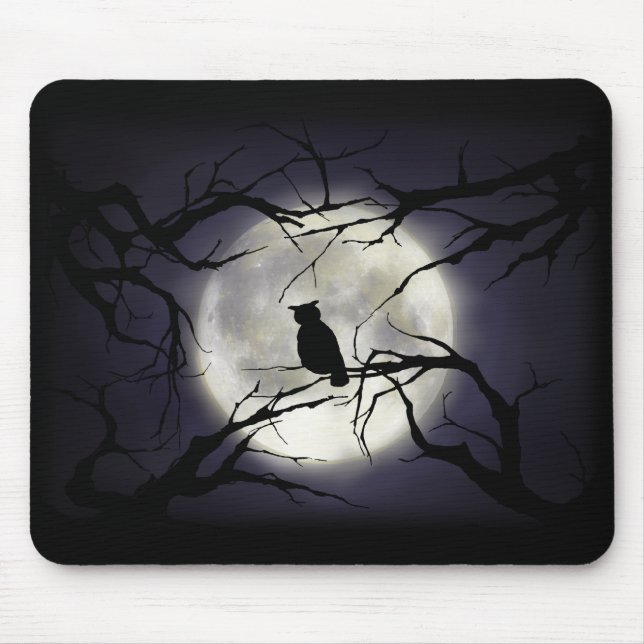 Tapis De Souris Hibou magique de lune sur la branche Mousepad (Devant)
