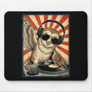 Tapis De Souris Hibou Rétro Cool DJ Drôle de Musique de Hiboux Hom