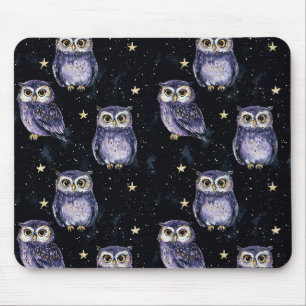Tapis De Souris Hiboux Violets Étoiles Magiques