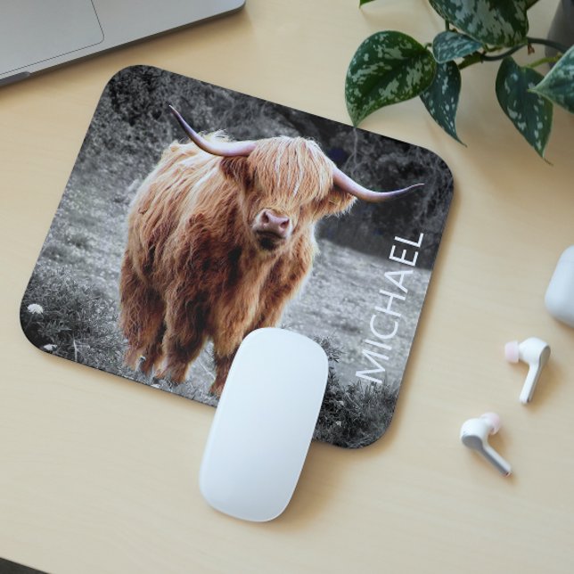 Tapis De Souris Highland Cow Scotland Nom personnalisé (Créateur téléchargé)
