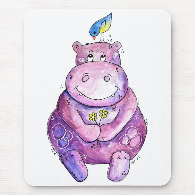 Tapis De Souris Hippo mignon violet blanc (Devant)