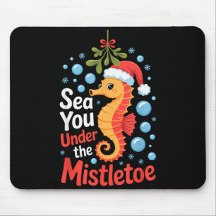 Tapis De Souris Hippocampe drôle de Noël Chapeau de Père Noël Hipp