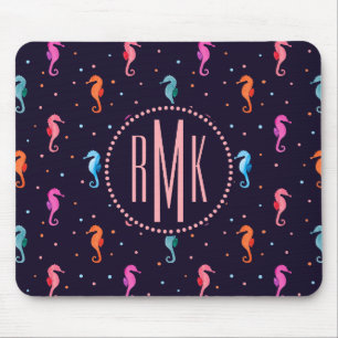 Tapis De Souris Hippocampes d'aquarelle sur le motif de bleu