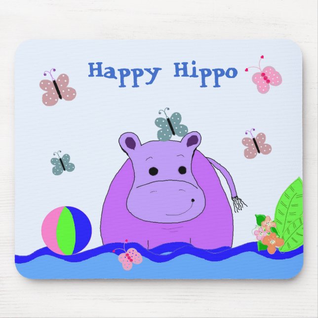 Tapis De Souris Hippopotame très heureux (Devant)