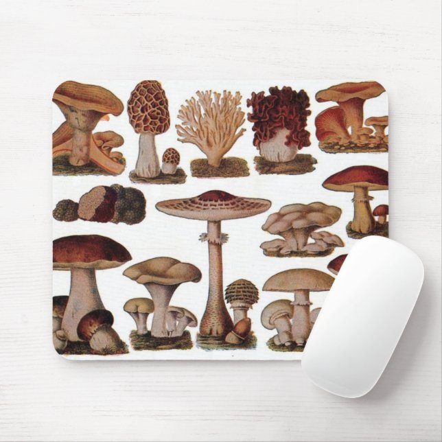 Tapis De Souris hipster imprimé botanique français champignons vin (Avec souris)