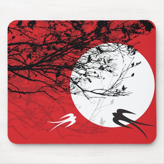 Tapis De Souris Hirondelles d'Oriental dans le clair de lune (Devant)