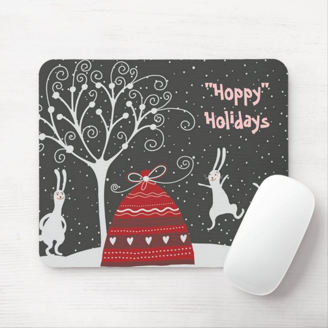 Tapis De Souris Hiver Bunny Hoppy Vacances Mousepad (Avec souris)