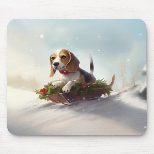 Tapis De Souris hiver de neige de Noël beagle (Devant)