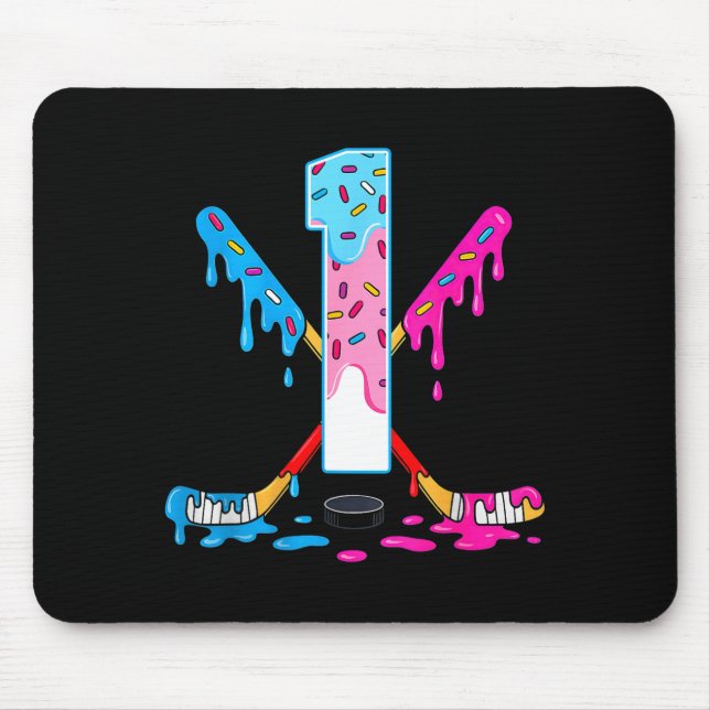 Tapis De Souris Hockey 1 Years Old Ice Cream Drip 1st Birthday Kid (Devant)