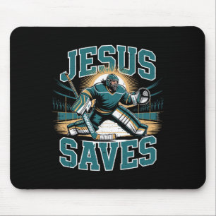 Tapis De Souris Hockey chrétien Jésus sauve Humour de gardien de b