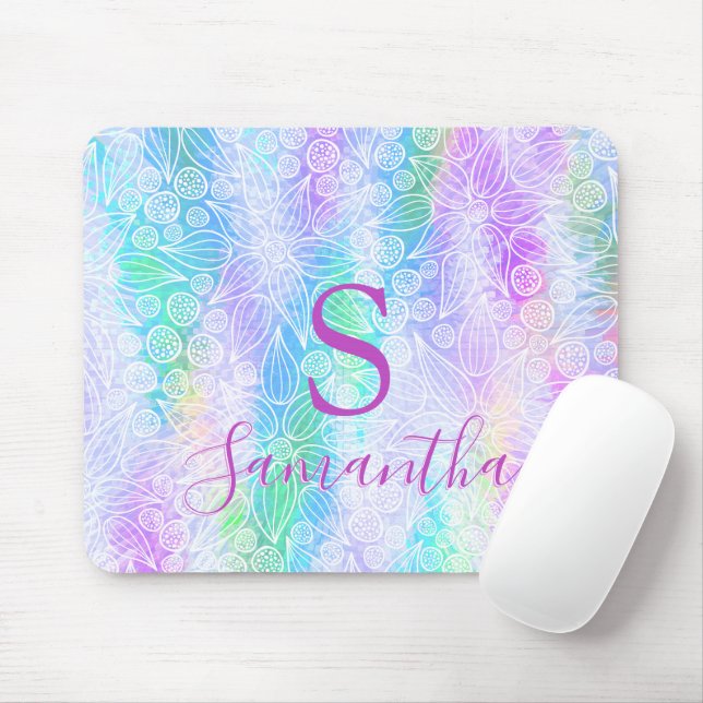 Tapis De Souris Holographique Girly Monogrammed Iridescendance (Avec souris)